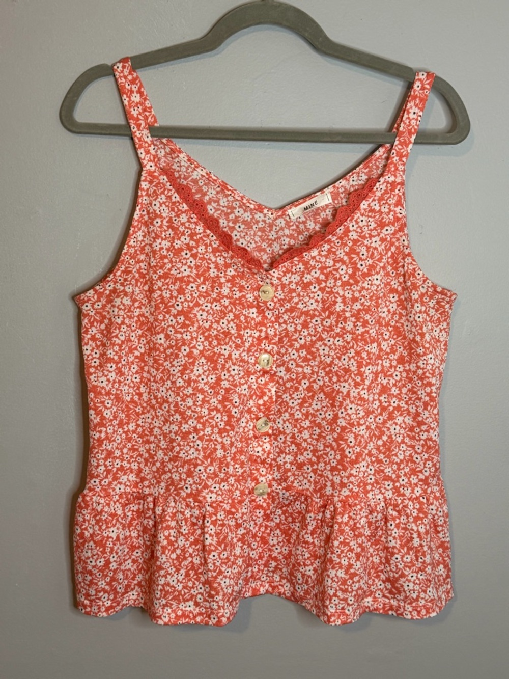 MINE Orange and White Floral Sleeveless Top